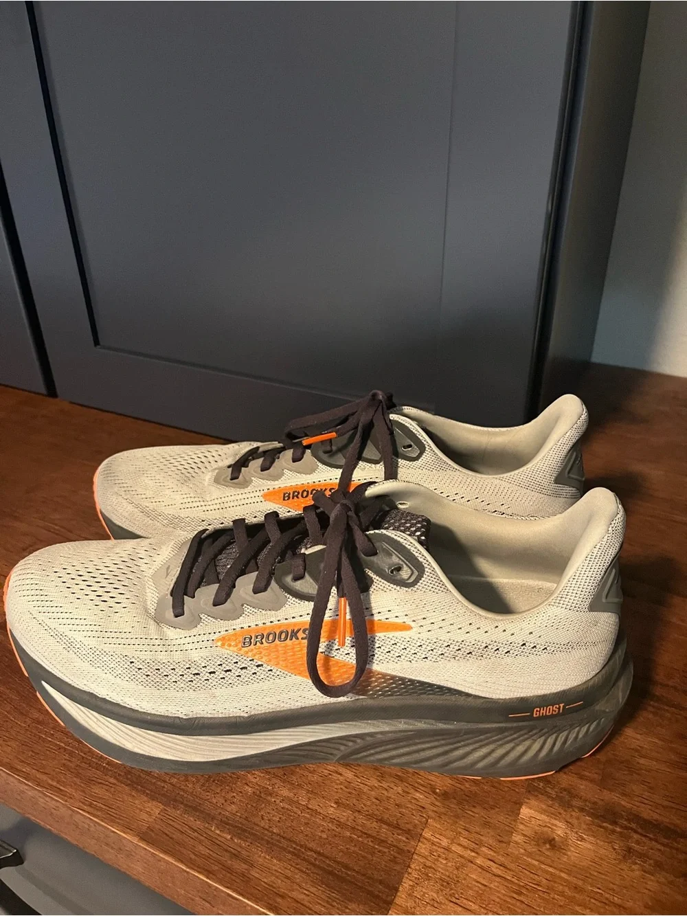 Brooks Men's Ghost 17 Running Shoes - Light Gray with Orange Accents - Size 11.5